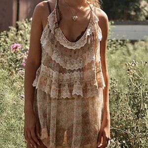 Free People Bali Theodora Slip Tunic Dress Top Floral Printed Tiered L